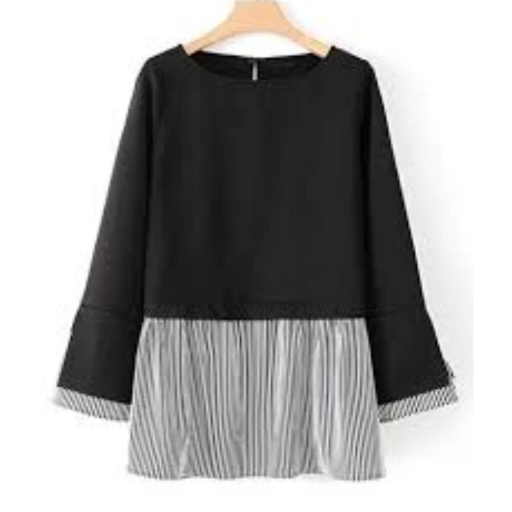 Zara Striped Layered Long Bell Sleeves Top Small